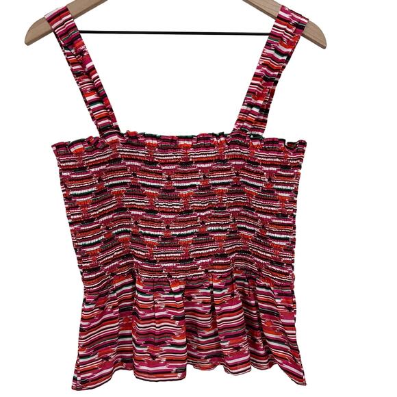 Loft Pink Ikat Smocked Peplum Cami Tank Top Size Medium New Plum Kiss - Picture 6 of 10
